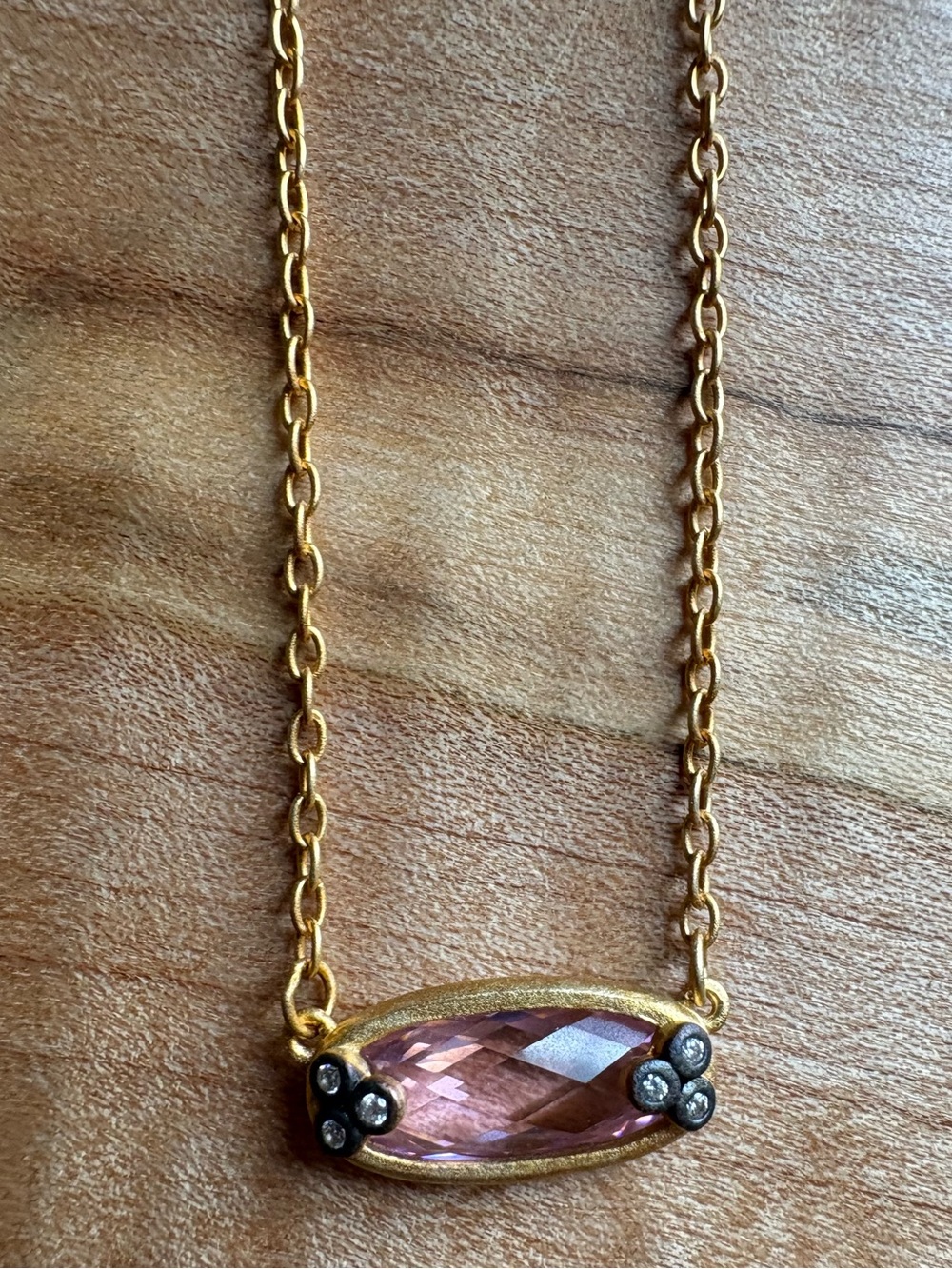 Freida Rothman Gold Over 925 Silver Chain Necklace w/ Pink Faceted Stone 16-18”
